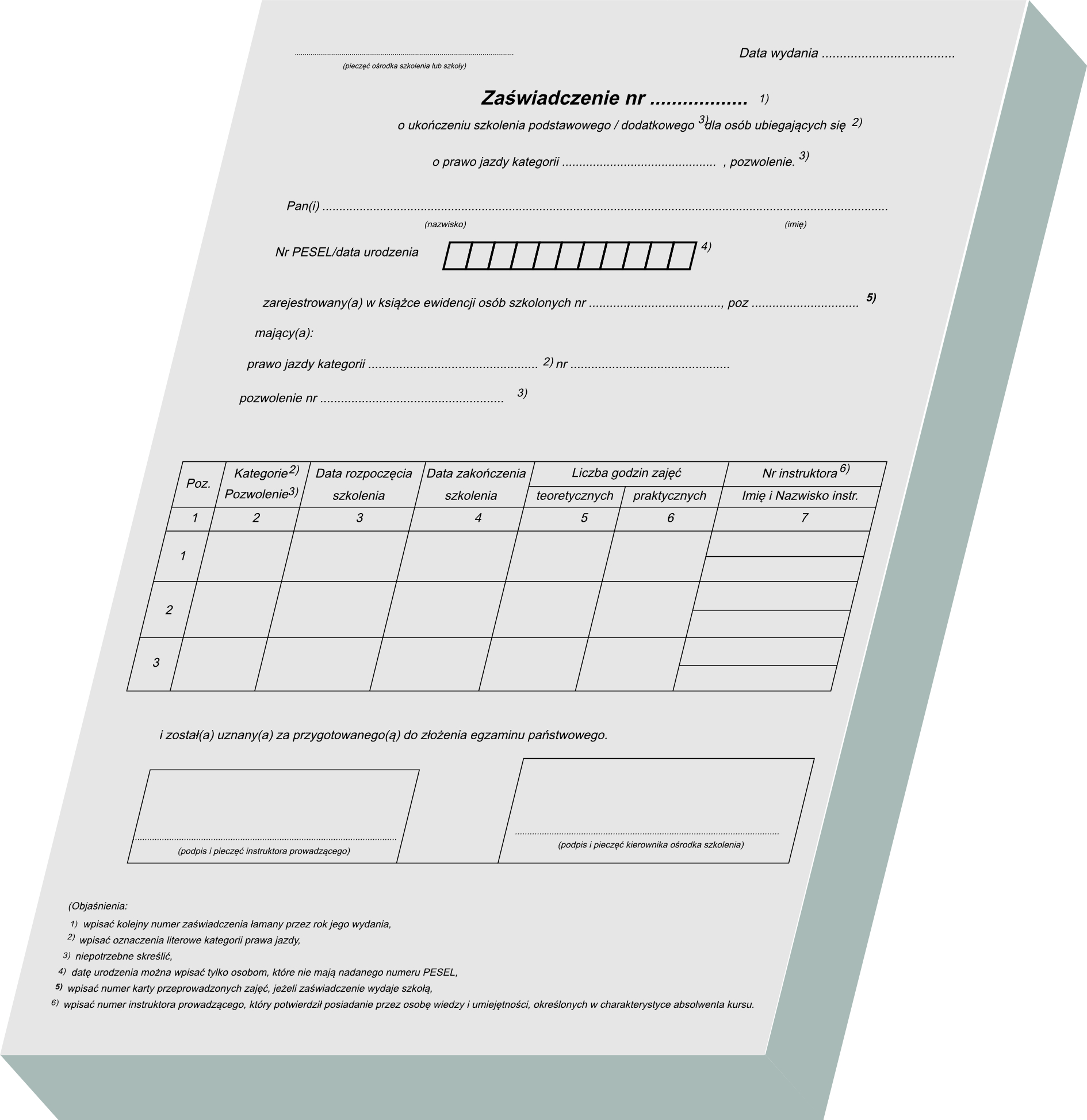 Zaświadczenie o ukończeniu kursu (A5, zw)